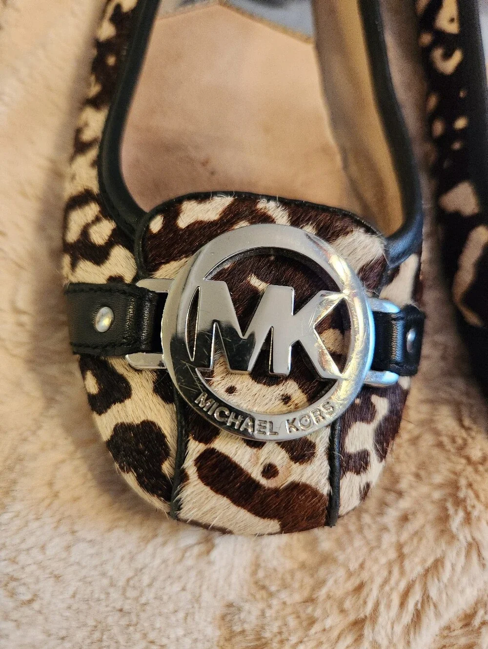 MICHAEL KORS Leopard Ballet Flats Shoes Calf Hair GUC Size 5.5M Animal Print